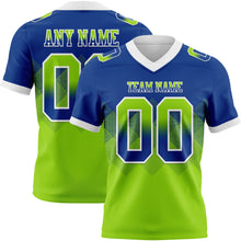 Load image into Gallery viewer, Custom Royal Neon Green-White Mesh Authentic Gradient Square Shape Flag Football Jersey