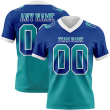 Load image into Gallery viewer, Custom Royal Teal-White Mesh Authentic Gradient Square Shape Flag Football Jersey