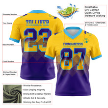 Load image into Gallery viewer, Custom Yellow Purple-Sky Blue Mesh Authentic Gradient Square Shape 7V7 Flag Football Jersey