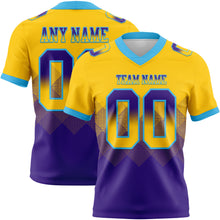 Load image into Gallery viewer, Custom Yellow Purple-Sky Blue Mesh Authentic Gradient Square Shape 7V7 Flag Football Jersey