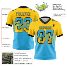 Load image into Gallery viewer, Custom Yellow Sky Blue-Black Mesh Authentic Gradient Square Shape Flag Football Jersey