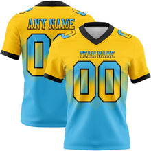 Load image into Gallery viewer, Custom Yellow Sky Blue-Black Mesh Authentic Gradient Square Shape Flag Football Jersey