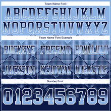 Load image into Gallery viewer, Custom Light Blue Navy-White Mesh Authentic Gradient Square Shape Flag Football Jersey