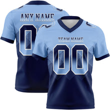 Load image into Gallery viewer, Custom Light Blue Navy-White Mesh Authentic Gradient Square Shape Flag Football Jersey