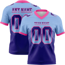 Load image into Gallery viewer, Custom Light Blue Dark Purple-Pink Mesh Authentic Gradient Square Shape Flag Football Jersey
