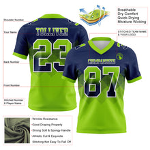 Load image into Gallery viewer, Custom Navy Neon Green-White Mesh Authentic Gradient Square Shape Flag Football Jersey
