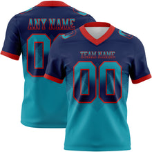 Load image into Gallery viewer, Custom Navy Teal-Red Mesh Authentic Gradient Square Shape Flag Football Jersey