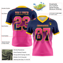 Load image into Gallery viewer, Custom Navy Pink-Yellow Mesh Authentic Gradient Square Shape Flag Football Jersey