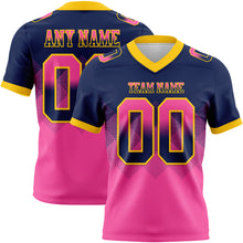Load image into Gallery viewer, Custom Navy Pink-Yellow Mesh Authentic Gradient Square Shape Flag Football Jersey