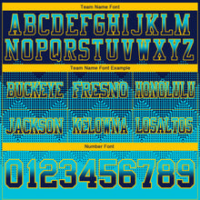 Load image into Gallery viewer, Custom Navy Lakes Blue-Yellow Mesh Authentic Gradient Square Shape Flag Football Jersey