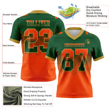 Load image into Gallery viewer, Custom Green Orange-Old Gold Mesh Authentic Gradient Square Shape Flag Football Jersey