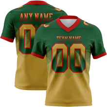 Load image into Gallery viewer, Custom Green Old Gold-Red Mesh Authentic Gradient Square Shape Flag Football Jersey