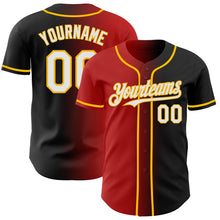 Load image into Gallery viewer, Custom Black White Red-Gold Authentic Gradient Fashion Baseball Jersey