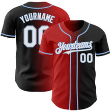 Load image into Gallery viewer, Custom Black White Red-Light Blue Authentic Gradient Fashion Baseball Jersey
