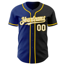 Load image into Gallery viewer, Custom Black White Royal-Yellow Authentic Gradient Fashion Baseball Jersey