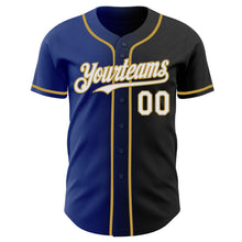 Load image into Gallery viewer, Custom Black White Royal-Old Gold Authentic Gradient Fashion Baseball Jersey