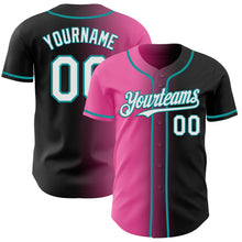 Load image into Gallery viewer, Custom Black White Pink-Teal Authentic Gradient Fashion Baseball Jersey