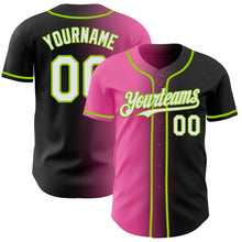 Load image into Gallery viewer, Custom Black White Pink-Neon Green Authentic Gradient Fashion Baseball Jersey