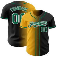 Load image into Gallery viewer, Custom Black Kelly Green Gold-White Authentic Gradient Fashion Baseball Jersey