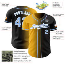 Load image into Gallery viewer, Custom Black Light Blue Gold-White Authentic Gradient Fashion Baseball Jersey