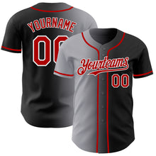Load image into Gallery viewer, Custom Black Red Gray-White Authentic Gradient Fashion Baseball Jersey