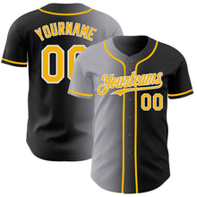 Load image into Gallery viewer, Custom Black Gold Gray-White Authentic Gradient Fashion Baseball Jersey