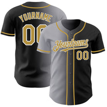 Load image into Gallery viewer, Custom Black Old Gold Gray-White Authentic Gradient Fashion Baseball Jersey