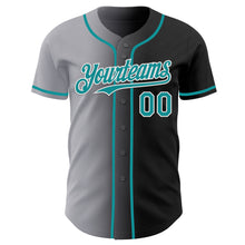 Load image into Gallery viewer, Custom Black Teal Gray-White Authentic Gradient Fashion Baseball Jersey