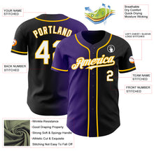 Load image into Gallery viewer, Custom Black White Purple-Gold Authentic Gradient Fashion Baseball Jersey