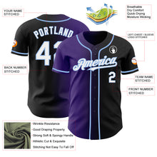 Load image into Gallery viewer, Custom Black White Purple-Light Blue Authentic Gradient Fashion Baseball Jersey