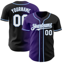 Load image into Gallery viewer, Custom Black White Purple-Light Blue Authentic Gradient Fashion Baseball Jersey