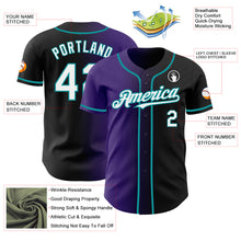 Load image into Gallery viewer, Custom Black White Purple-Teal Authentic Gradient Fashion Baseball Jersey
