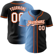 Load image into Gallery viewer, Custom Black White Light Blue-Orange Authentic Gradient Fashion Baseball Jersey