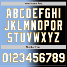 Load image into Gallery viewer, Custom Black White Light Blue-Old Gold Authentic Gradient Fashion Baseball Jersey