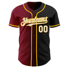 Load image into Gallery viewer, Custom Black White Crimson-Gold Authentic Gradient Fashion Baseball Jersey
