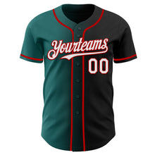 Load image into Gallery viewer, Custom Black White Teal-Red Authentic Gradient Fashion Baseball Jersey