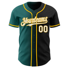 Load image into Gallery viewer, Custom Black White Teal-Gold Authentic Gradient Fashion Baseball Jersey