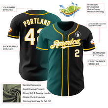 Load image into Gallery viewer, Custom Black White Teal-Gold Authentic Gradient Fashion Baseball Jersey