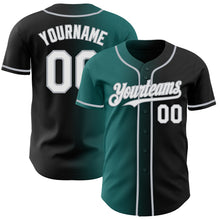 Load image into Gallery viewer, Custom Black White Teal-Gray Authentic Gradient Fashion Baseball Jersey