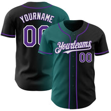 Load image into Gallery viewer, Custom Black Purple Teal-White Authentic Gradient Fashion Baseball Jersey