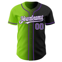 Load image into Gallery viewer, Custom Black Purple Neon Green-White Authentic Gradient Fashion Baseball Jersey