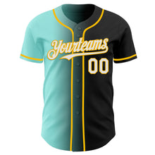 Load image into Gallery viewer, Custom Black White Ice Blue-Gold Authentic Gradient Fashion Baseball Jersey