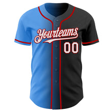 Load image into Gallery viewer, Custom Black White Electric Blue-Red Authentic Gradient Fashion Baseball Jersey