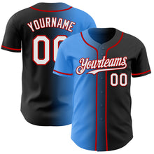 Load image into Gallery viewer, Custom Black White Electric Blue-Red Authentic Gradient Fashion Baseball Jersey