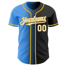 Load image into Gallery viewer, Custom Black White Electric Blue-Gold Authentic Gradient Fashion Baseball Jersey