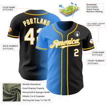 Load image into Gallery viewer, Custom Black White Electric Blue-Gold Authentic Gradient Fashion Baseball Jersey