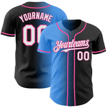 Load image into Gallery viewer, Custom Black White Electric Blue-Pink Authentic Gradient Fashion Baseball Jersey