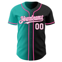 Load image into Gallery viewer, Custom Black White Aqua-Pink Authentic Gradient Fashion Baseball Jersey