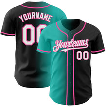 Load image into Gallery viewer, Custom Black White Aqua-Pink Authentic Gradient Fashion Baseball Jersey