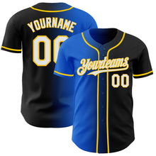 Load image into Gallery viewer, Custom Black White Thunder Blue-Yellow Authentic Gradient Fashion Baseball Jersey